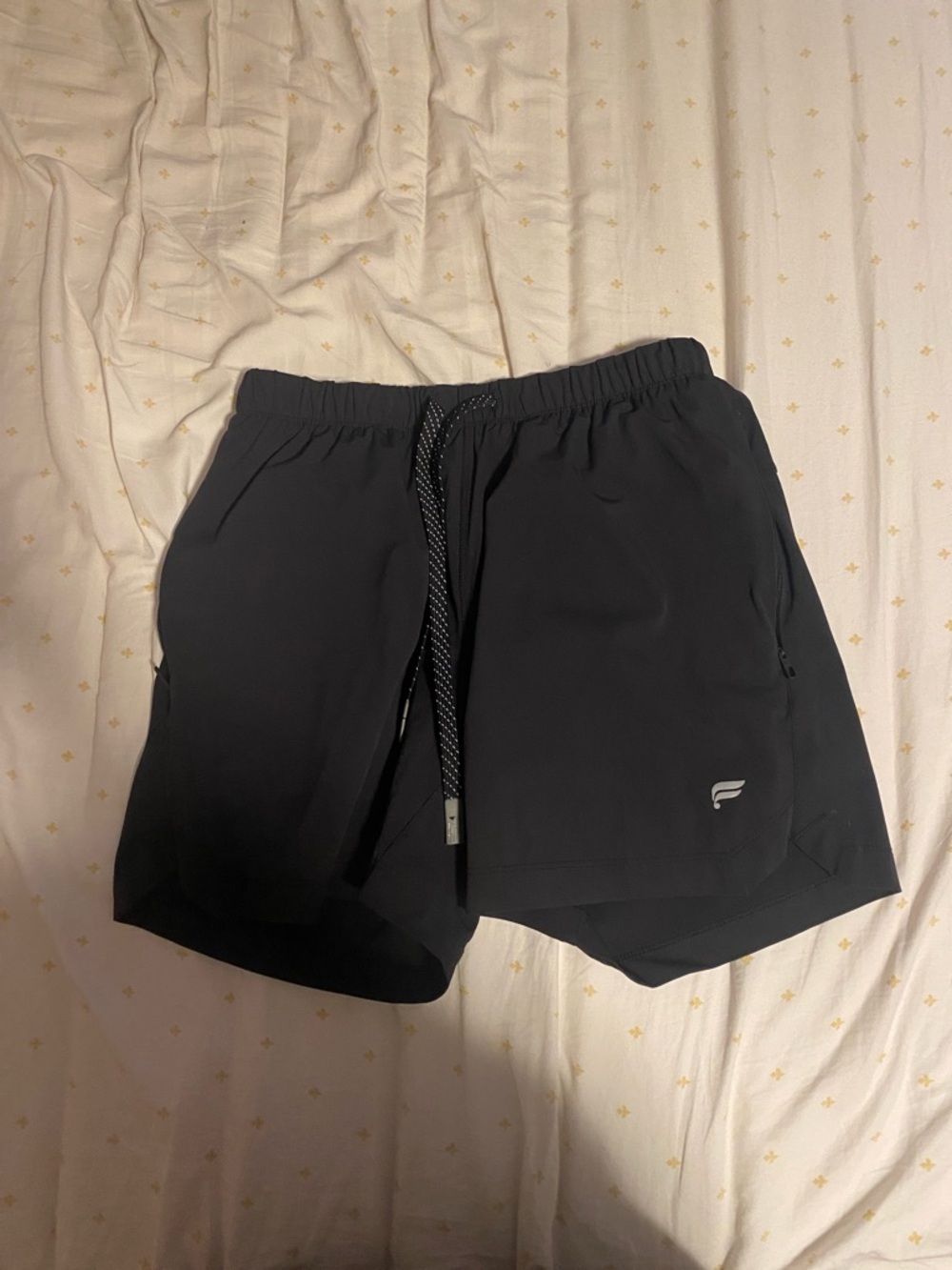 Fabletics Men's Black Performance Running Shorts with Drawstring- 5" length
